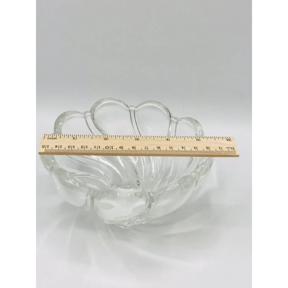Vintage Mikasa clear crystal swirl scalloped art glass candy, nut dish. Germany